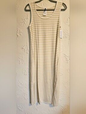 Jantzen M Tan & White Striped Sleeveless Midi Dress Coverup
